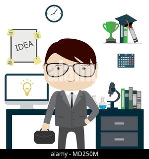 Scientifique dans office, funny cartoon illustration vectorielle stock Illustration de Vecteur