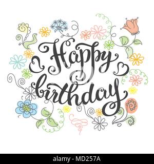 Joyeux anniversaire,lettrage en éléments floraux.carte de vœux ou bannière, Vector illustration. Illustration de Vecteur