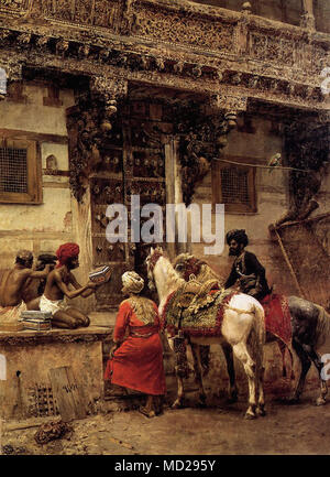 Edwin Lord Weeks - Artisan vendant cas par une construction Teak-Wood Ahmedabad Banque D'Images