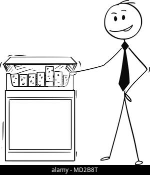 Cartoon of Businessman Holding Big Box ou paquet de cigarettes Illustration de Vecteur