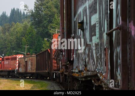 Wagons de marchandises abandonnées dans la région de railroad yard, Alberta, Canada Banque D'Images