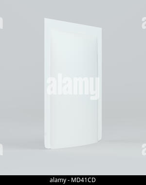 Sac Pochette plastique aluminium blanc sur fond de studio. Maquette modèle d'emballage. Le rendu 3d. Banque D'Images