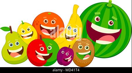 Cartoon Illustration de l'objet Groupe Caractères alimentaire Fruits Illustration de Vecteur