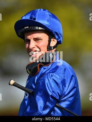 Jockey William Buick dans le Bet365 EBF Maiden Stakes' Pouliches pendant deux jours de la Bet365 Craven Réunion à Newmarket Racecourse. ASSOCIATION DE PRESSE Photo. Photo Date : le mercredi 18 avril, 2018. Voir l'activité de course histoire de Newmarket. Crédit photo doit se lire : Joe Giddens/PA Wire Banque D'Images