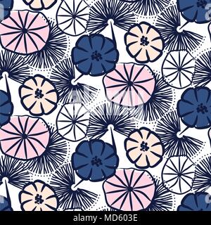 Handdrawn vectoriel continu fleur motif. Répétez l'esquisse florale rose et bleu texture fleurs. Illustration de Vecteur