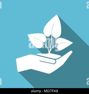 Plante en symbole main modèle plat vector icône bleu Illustration de Vecteur