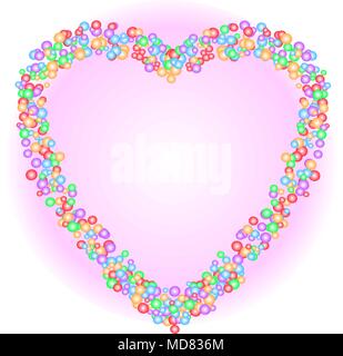 Motif en forme de coeur formé par cercle coloré des formes dans différentes tailles sur fond rose doux de gradient. Illustration vectorielle, EPS10. Illustration de Vecteur