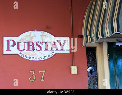 Détail de l'PUBSTAY Culcairn centenaire de l'hôtel, qui a ouvert ses portes en 1891 dans la région de la Riverina au sud-est de la Nouvelle-Galles du Sud, Australie Banque D'Images