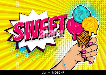 Texte comique ice cream sweet time pop art Illustration de Vecteur