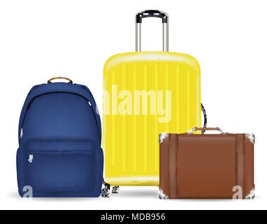 Un ensemble d'un sac à dos et valise bagages Illustration de Vecteur