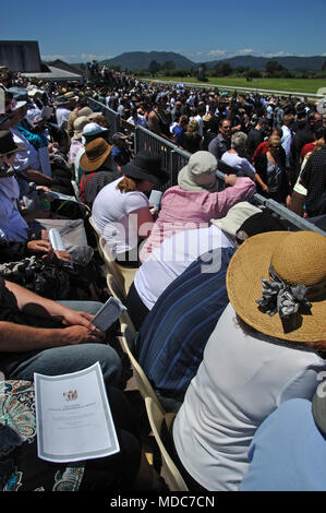 Greymouth, Nouvelle-Zélande, 2 décembre 2010 : la foule à la rivière aux Brochets, Service commémoratif en l'honneur des 29 hommes tués dans la mine de Pike River près de Greymouth, 2010 Banque D'Images