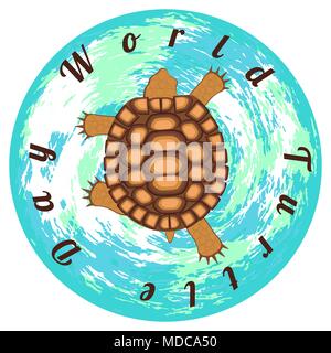 Tortues du monde 24. Tortue Reptile. Tortue de terre. Vue de dessus. Marcher, courir. Arrière-plan de la Terre Illustration de Vecteur