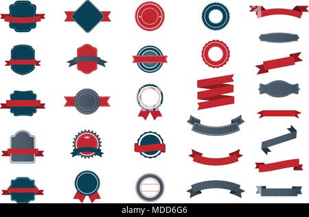 Ensemble d'étiquettes vintage, rubans, autocollant et insignes éléments de conception. Illustration de Vecteur