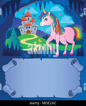 Petit parchemin et licorne dans la grotte 1 - eps10 vector illustration. Illustration de Vecteur