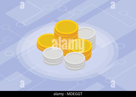 Pièce d'or isométrique finances investissement isolé Illustration de Vecteur