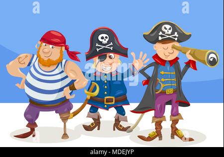 Cartoon Illustration de Funny Pirates ou corsaires personnages fantastiques Illustration de Vecteur