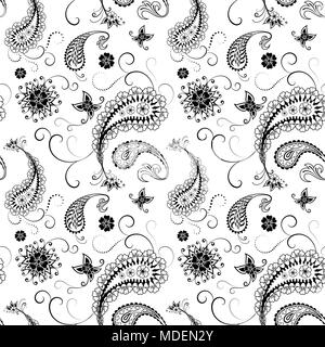 Paisley modèle transparent. Fond noir et blanc Banque D'Images