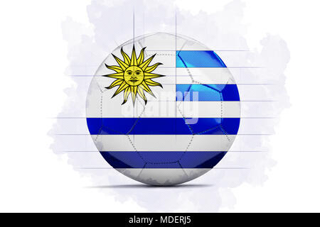 Art numérique croquis d'un ballon de soccer avec drapeau de l'équipe. L'Uruguay Banque D'Images