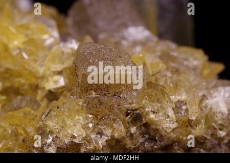 Chambre Jaune cristal de gypse Cluster. Macro Image d'échantillon géologique. UK. Banque D'Images