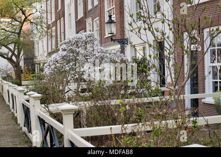 Amsterdam, Pays-Bas - 14 avril 2018 Le Begijnhof est l'une des plus anciennes cours intérieures dans la ville d'Amsterdam. Un groupe de bâtiments historiques, la plupart pri Banque D'Images