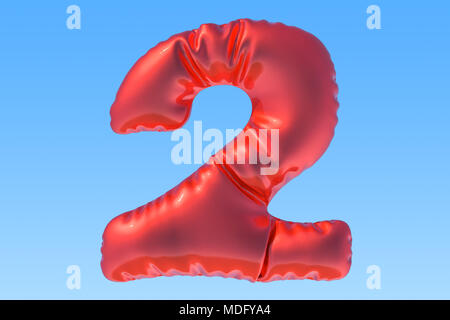 Numéro 2, feuille rouge ballon dans le ciel. Le rendu 3D Banque D'Images