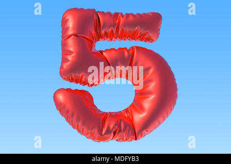 Numéro 5, feuille rouge ballon dans le ciel. Le rendu 3D Banque D'Images