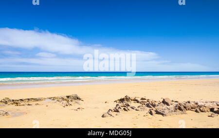 Les roches du littoral sur la plage de sable de Porto Santo island en été, archipel de Madère, Portugal Banque D'Images