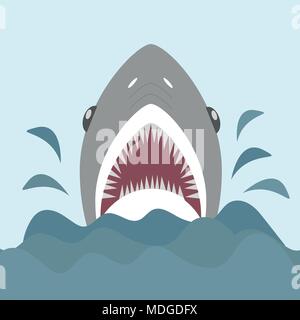 Shark avec les mâchoires ouvertes et des dents pointues. Vector illustration dans télévision cartoon style Illustration de Vecteur