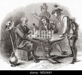 Les hommes de jouer à un jeu de Tric Trac, aka Tables, une forme française de backgammon. À partir de la vieille Angleterre : A Pictorial Museum, publié 1847. Banque D'Images