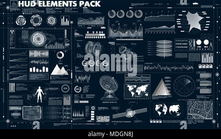Définir les éléments de l'INTERFACE UTILISATEUR DE HUD abstrait UX design. L'information statistique et des données, infographie. L'interface utilisateur pour la Science-fiction futuriste app (affaires, medicin Banque D'Images