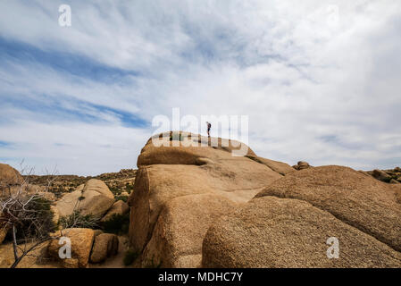 Un randonneur dans Joshua Tree National Park, Californie, États-Unis d'Amérique Banque D'Images