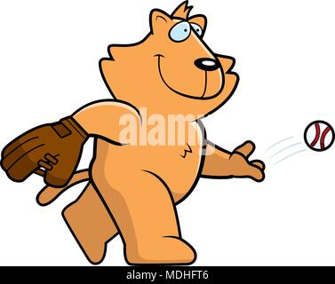 Illustration d'une caricature d'un chat fait rouler une balle de baseball. Illustration de Vecteur