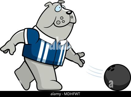 Illustration d'une caricature d'un bulldog bowling d'une balle. Illustration de Vecteur