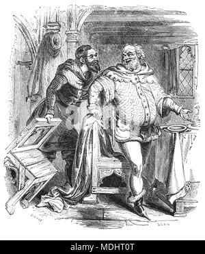 Deux des personnages de contes de Canterbury, une collection de 24 histoires écrites par Geoffrey Chaucer entre 1387 et 1400 quand il est devenu contrôleur des douanes et de la Justice de Paix. Les contes (surtout en vers, bien que certains soient en prose) sont présentés dans le cadre d'un concours de contes par un groupe de pèlerins qu'ils voyagent ensemble dans un voyage de Londres à Canterbury pour visiter le sanctuaire de Saint Thomas Becket dans la Cathédrale de Canterbury. L'illustration montre le Franklin et le marchand. Banque D'Images