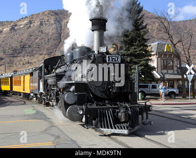 Durango and Silverton Narrow Gauge Railroad à Durango voyager dans la région de Forest, Colorado, USA Banque D'Images