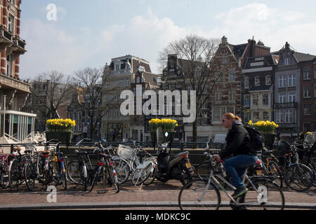 Amsterdam, Pays-Bas - 14 avril 2018 Le festival annuel des fleurs de printemps qui coule dans les rues d'Amsterdam Banque D'Images