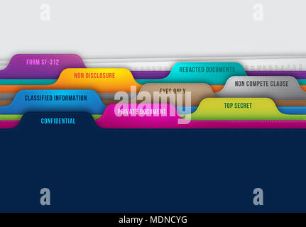 Concept confidentiel Top secret représentent avec carte colorée et des dossiers a écrit comme document privé, de l'information classifiée, yeux seulement Banque D'Images