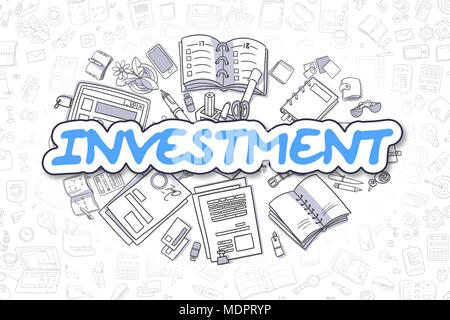 Investissement - Doodle Inscription bleue. Concept d'entreprise. Banque D'Images