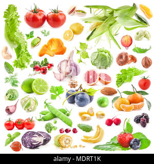 Grande collection de fruits et légumes frais isolé sur fond blanc Banque D'Images
