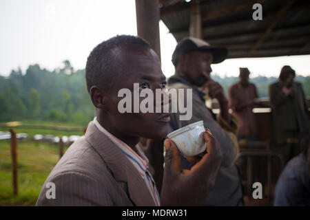 L'Éthiopie, Oromia, frein de café à l'usine de traitement du café Banque D'Images