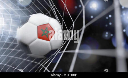 Le rendu très réaliste d'un ballon de foot avec le drapeau du Maroc sur le net.(série) Banque D'Images