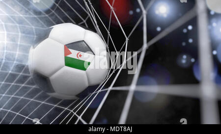 Le rendu très réaliste d'un ballon de foot avec le drapeau du Sahara Occidental dans le net.(série) Banque D'Images