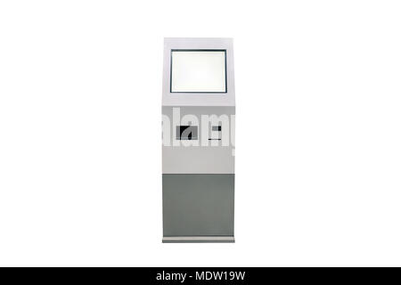 Les terminaux de paiement sur fond blanc. Isolées. ATM gris avec écran vide Banque D'Images