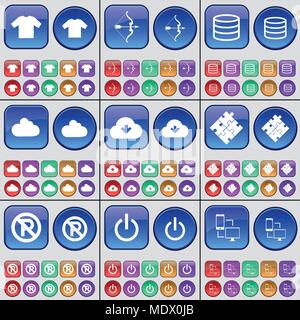 T-Shirt, Bow, base de données, Cloud, Puzzle, pas de parking, de l'alimentation, la connexion. Un grand ensemble de boutons multicolores. Vector illustration Illustration de Vecteur