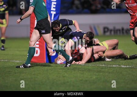 20 avril 2018, Stade AJ Bell, Manchester, Angleterre ; Betfred Super League rugby, Salford Red Devils v Wakefield Trinity ; Tyrone McCarthy un pointage de crédit essayer : Nouvelles Images /Alamy Live News Banque D'Images