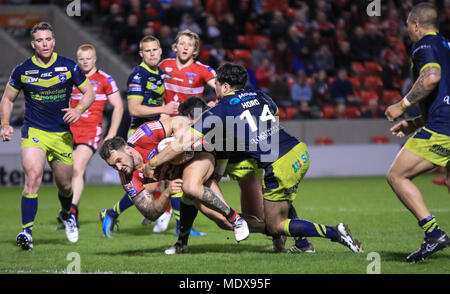 20 avril 2018, Stade AJ Bell, Manchester, Angleterre ; Betfred Super League rugby, Salford Red Devils v Wakefield Trinity ; George Griffin de Salford Red Devils à la ligne d'essayer Banque D'Images