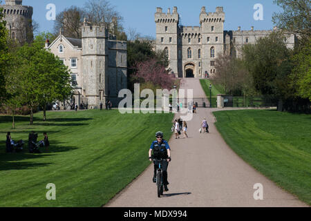 Windsor, Royaume-Uni. 20 avril, 2018. Un agent de soutien communautaires de police patrouillant la longue marche en face du château de Windsor au cours de la réunion des chefs de gouvernement du Commonwealth Retraite des dirigeants. Banque D'Images