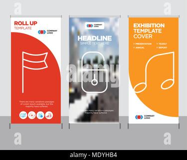 Note musicale d'affaires moderne roll up banner, modèle de conception créative cadenas verrouillé poster stand ou emplacement, concept brochure publication couverture drapeau Illustration de Vecteur