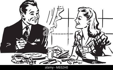 Couple Having Breakfast - Retro Clipart Illustration Illustration de Vecteur