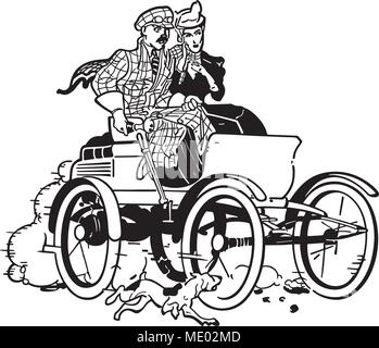 En Couple - Voiture Vintage Retro Clipart Illustration Illustration de Vecteur